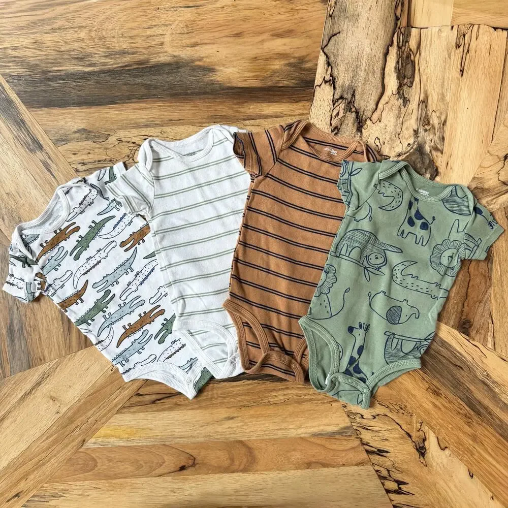 Carter's Simple Joys Baby Boy 4-Pack Bodysuits - Alligator & Safari - 6/9M